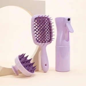 New Arrived Mesh Hair Detangling Brush Spray Bottle Silicone Hair Straightener Brush Comb Set